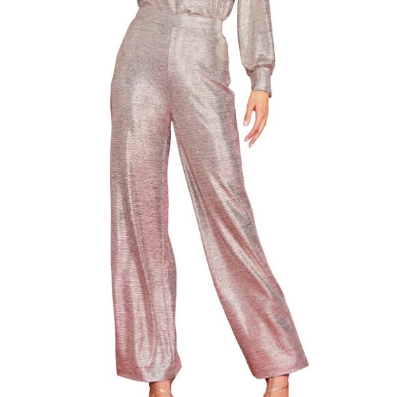 SKIES ARE BLUE SZ S Metallic Foil Silver Elastic Waist Flat Front Pants NWT 0B5 - Picture 1 of 8